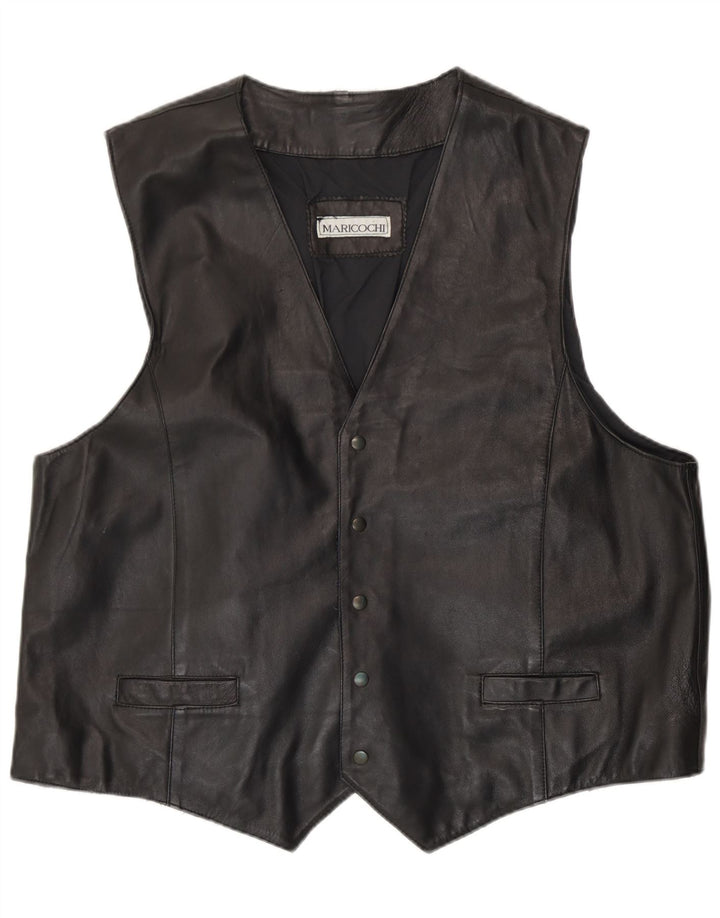 Gilet in pelle vintage da uomo grande nero