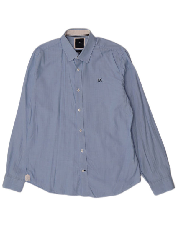 Crew Clothing Camicia slim fit da uomo grande in cotone a spina di pesce blu