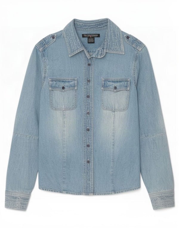 Polo Ralph Lauren Camicia in denim militare da donna UK 10 piccolo cotone blu