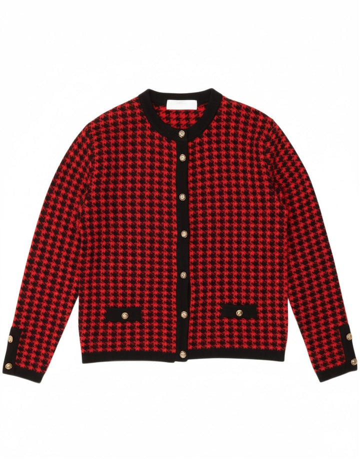 ST MICHAEL Womens Cardigan Sweater UK 12 Medium  Red Houndstooth Acrylic