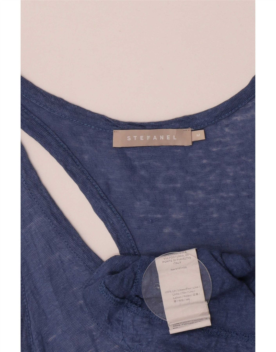 Top tunica senza maniche da donna Stefanel UK 12 Lino blu medio