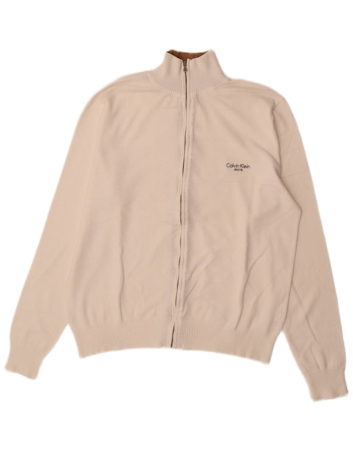 Calvin Klein Jeans Uomo Cardigan Maglione Grande Cotone Bianco