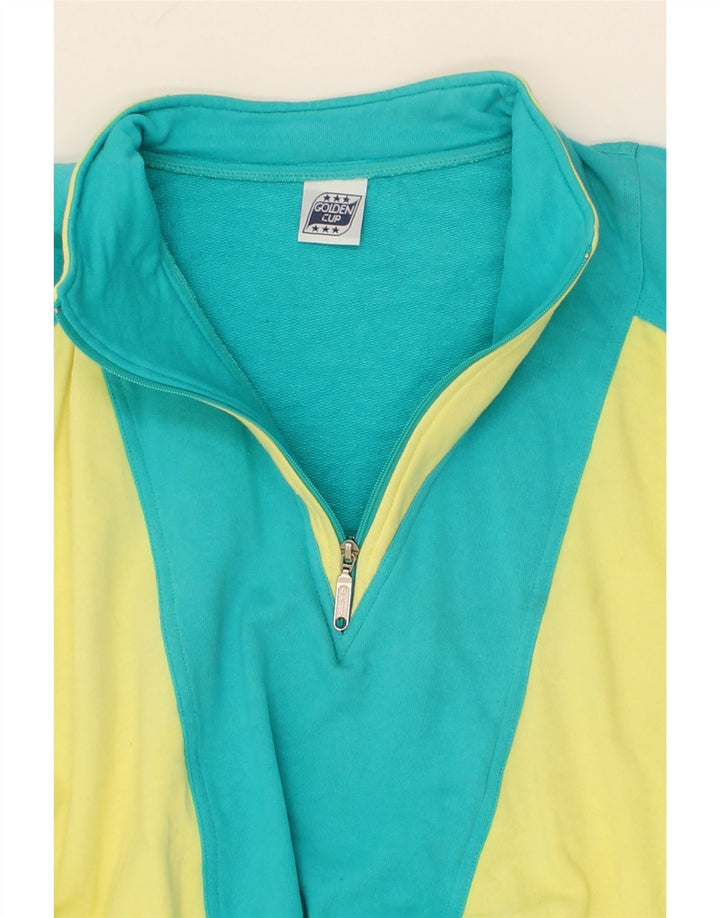 GOLDEN CUP Womens Zip Neck Sweatshirt Jumper IT 42 Medium Blue Colourblock Vintage Golden Cup and Second-Hand Golden Cup from Messina Hembry 