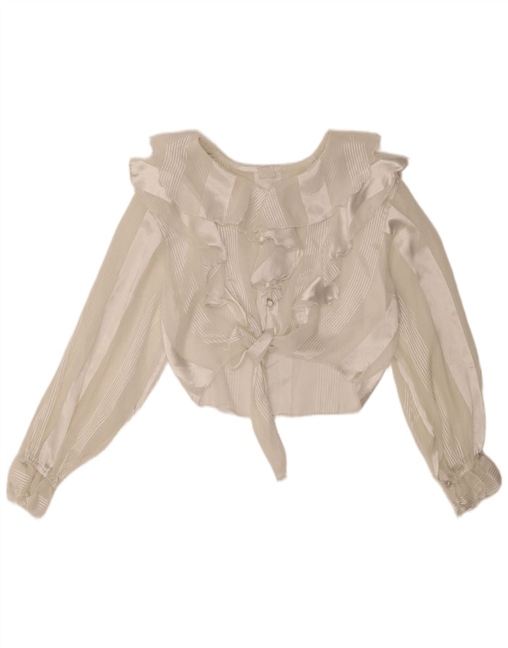 Top corto trasparente da donna vintage UK 10 a righe bianche medie