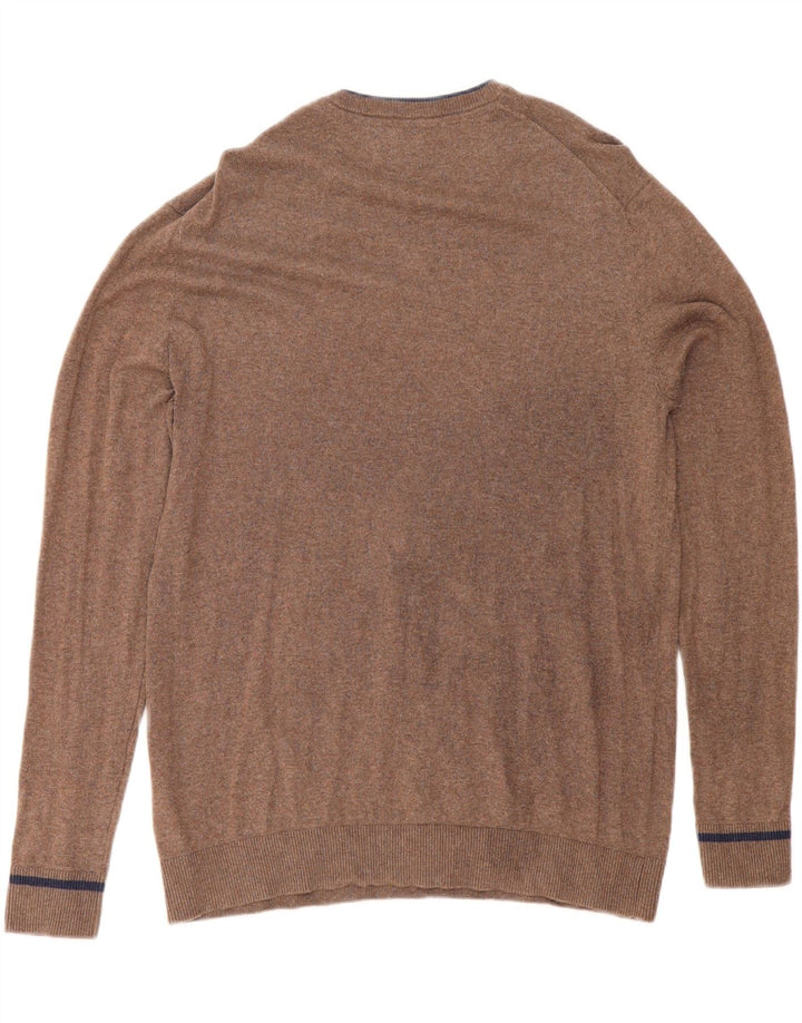 PEPE JEANS Mens V-Neck Jumper Sweater Large Brown Cotton