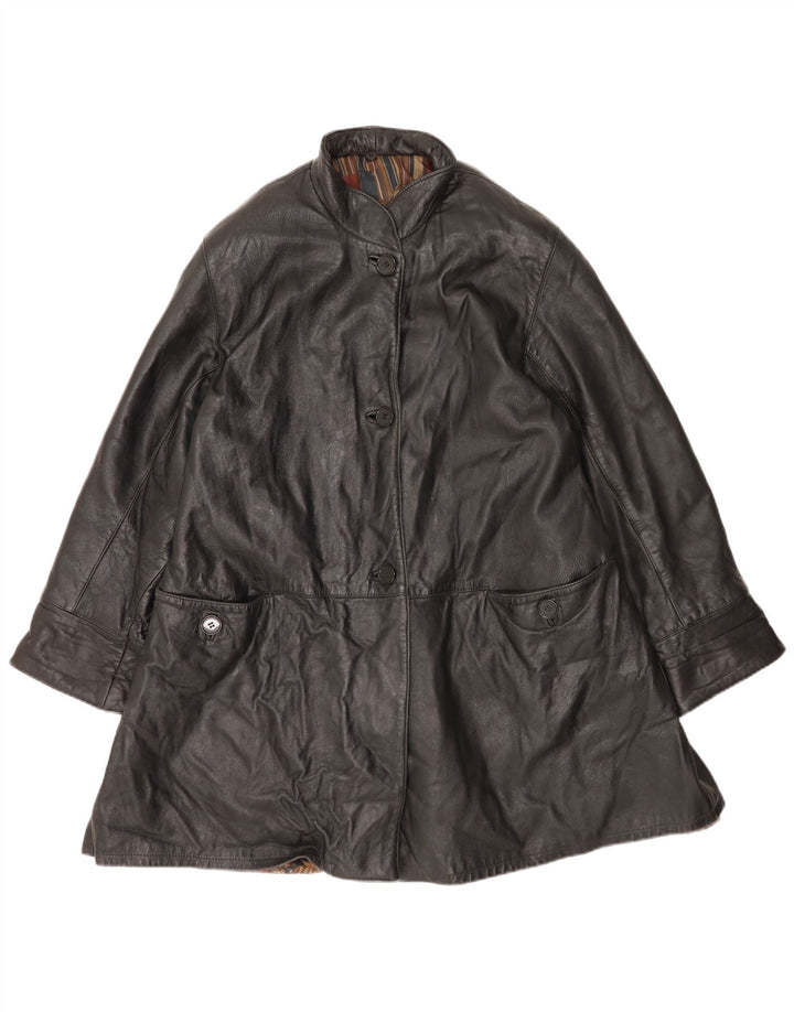 Cappotto oversize in pelle da donna VINTAGE IT 44 Medio in pelle nera