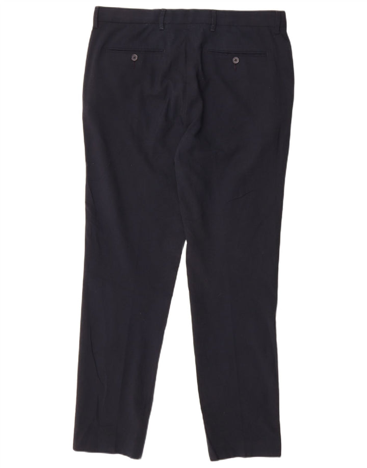 Pantaloni da abito slim fit da uomo Marks & Spencer W34 L31 poliestere blu navy