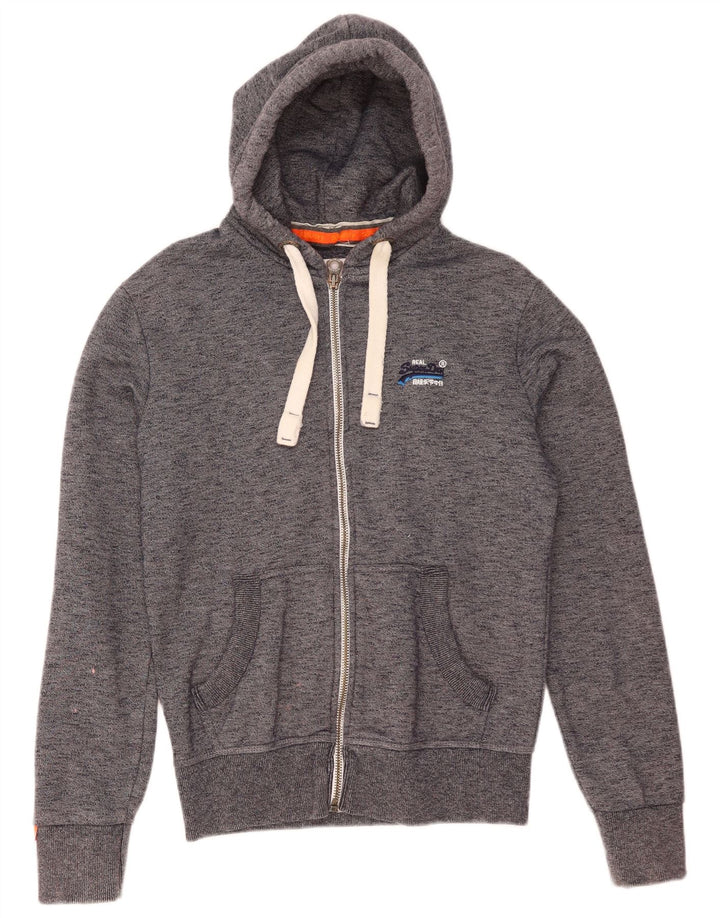 Maglione con cappuccio e zip da uomo Superdry in cotone chiazzato grigio piccolo