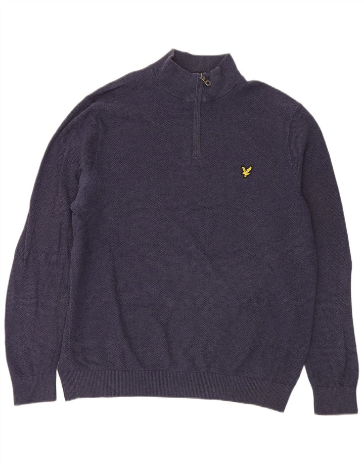 Lyle & Scott Maglione da uomo con zip e collo grande in cotone blu navy