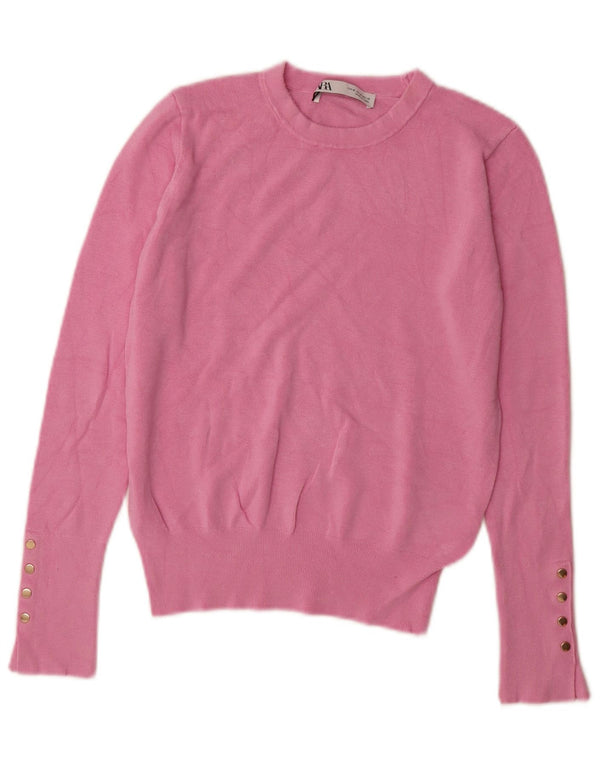 Maglione maglione girocollo da donna Zara UK 12 Viscosa rosa medio