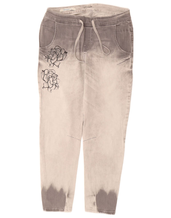 DESIGUAL Donna Crop Slim Jeans Grandi W34 L26 Grigio Tie Dye Cotone