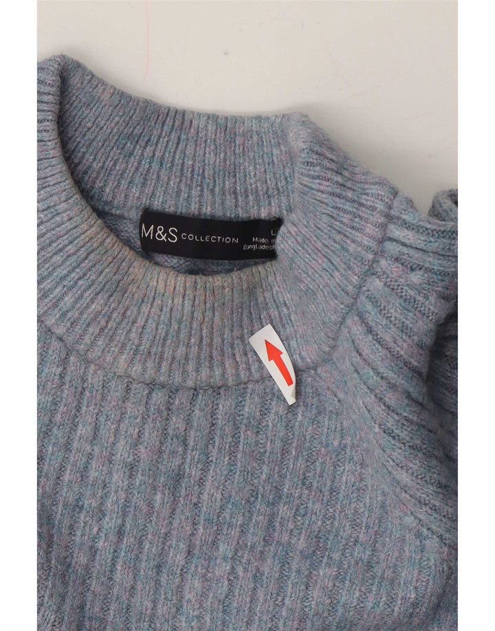 Maglione maglione a collo alto da donna Marks & Spencer UK 14 grande blu screziato