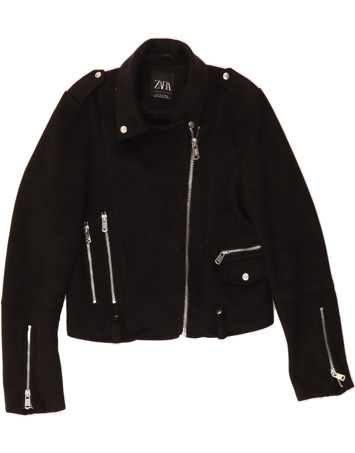 ZARA Womens Crop Biker Jacket UK 10 Small Black Polyester Vintage Zara and Second-Hand Zara from Messina Hembry 