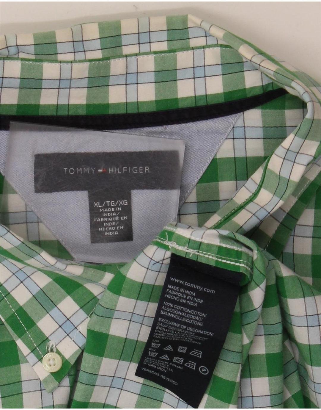 Camicia a maniche corte da uomo Tommy Hilfiger XL in cotone a quadri verdi