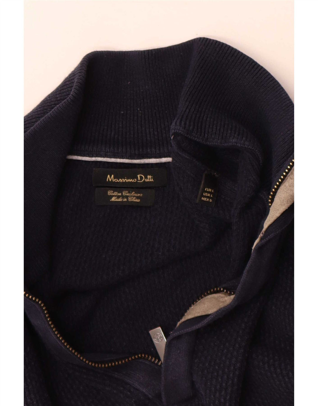 Massimo Dutti Maglione da uomo con zip e collo grande in cotone blu navy
