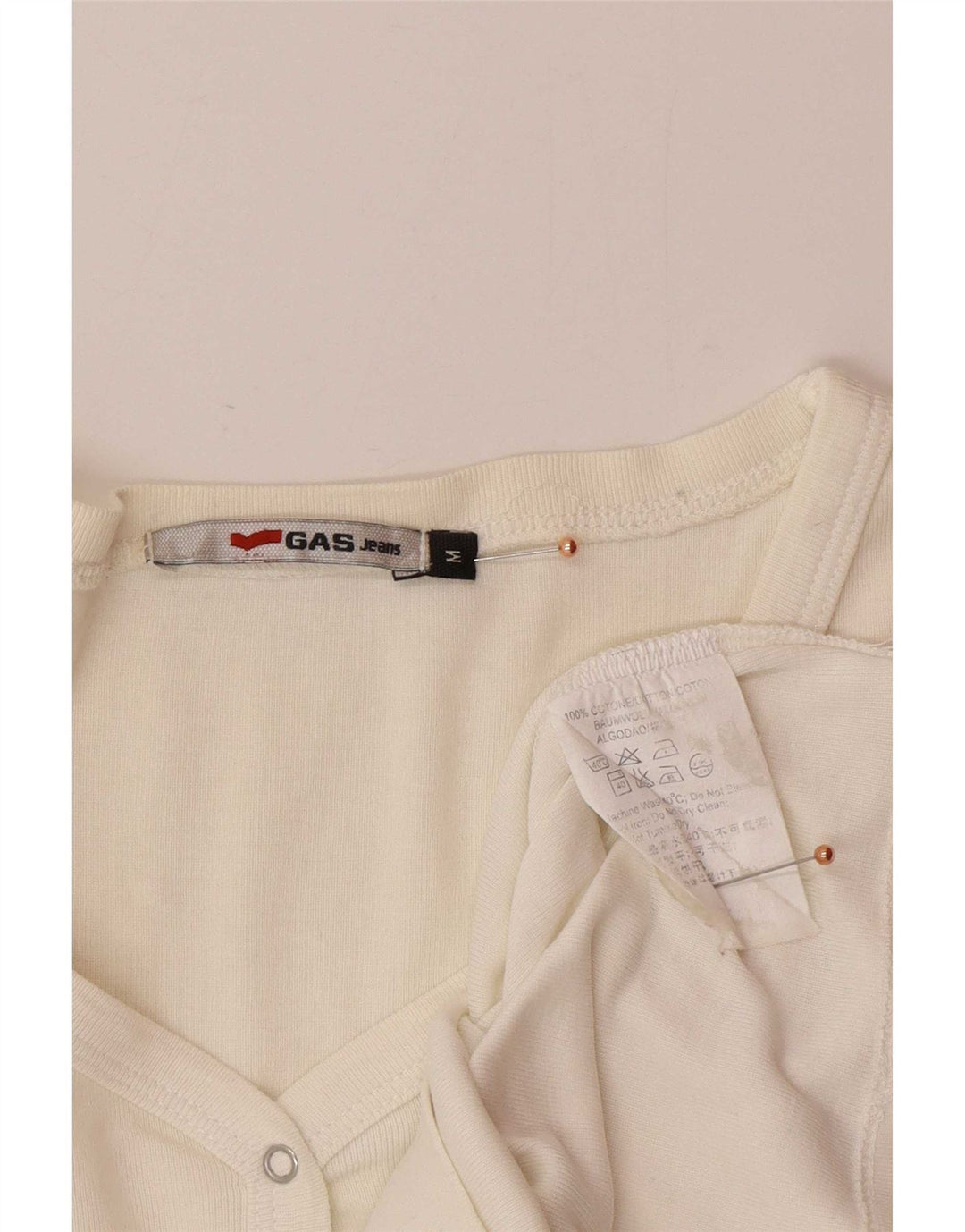 Maglia da donna Gas a maniche lunghe UK 12 medio cotone bianco sporco