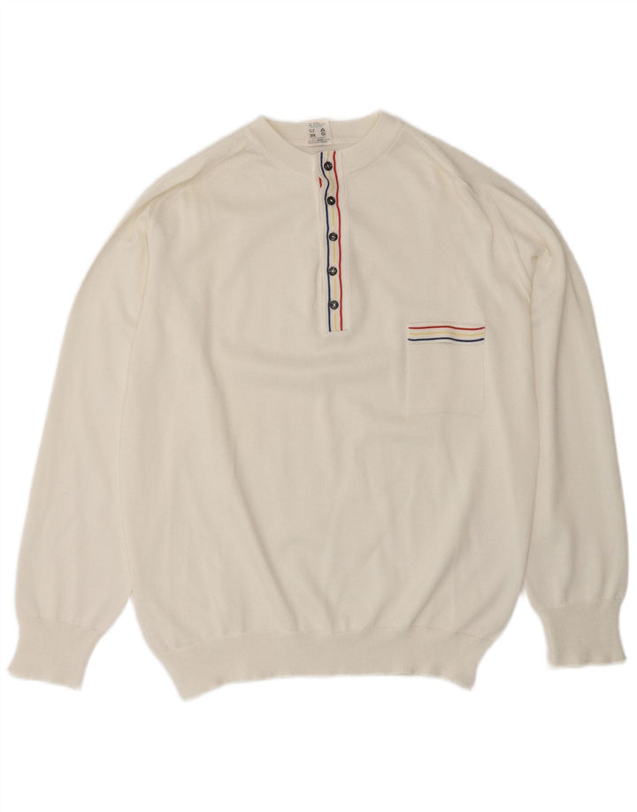 Maglione da uomo VINTAGE con collo a bottoni bianco medio
