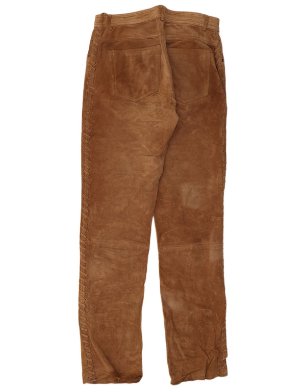 Pantaloni vintage da uomo in pelle scamosciata dritti IT 46 piccoli W30 L32 in pelle marrone