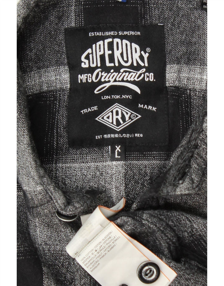 Camicia da uomo in flanella SUPERDRY XL in cotone scozzese grigio