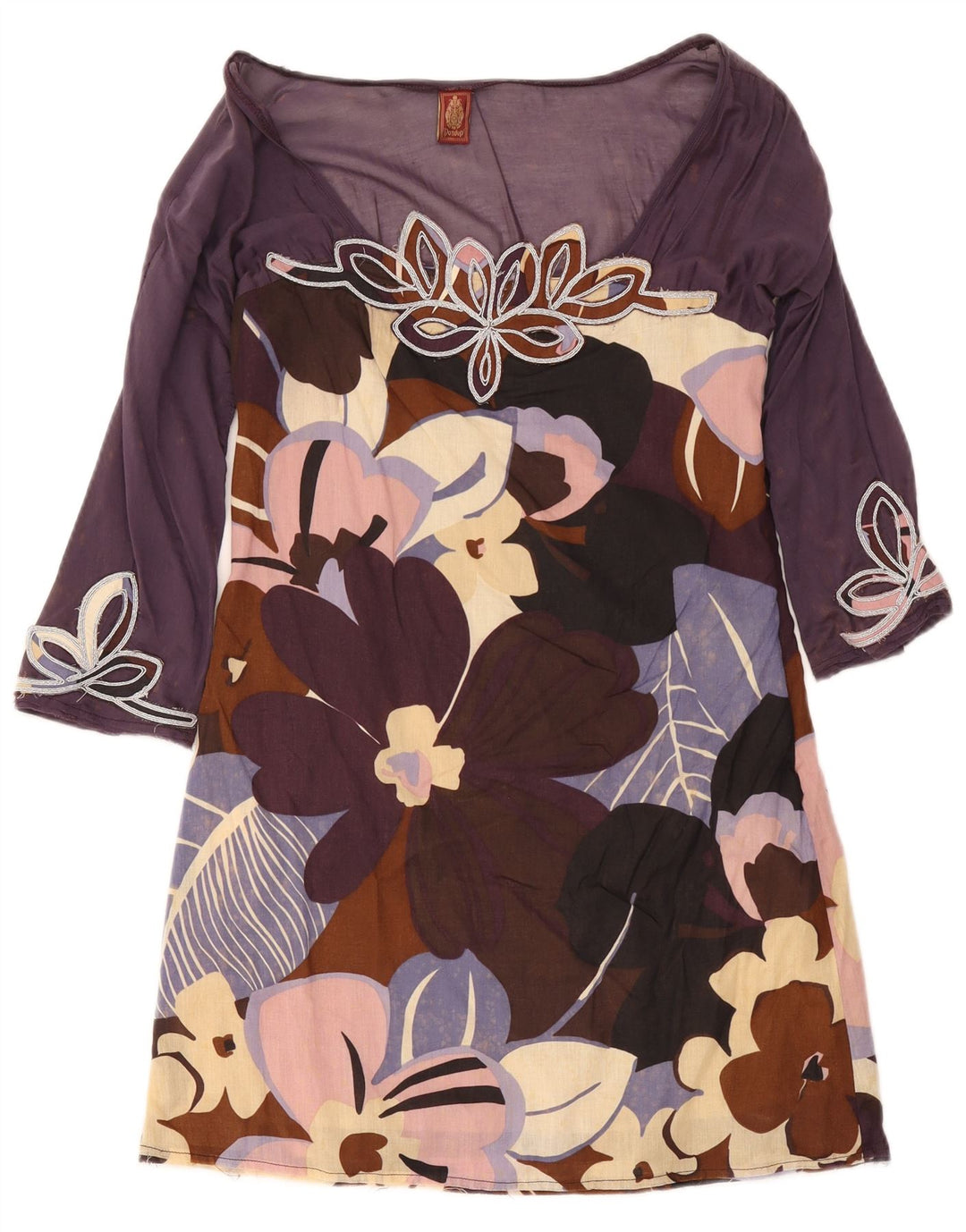 Dondup Abito a trapezio da donna con maniche a 3/4 IT 44 Medio floreale multicolore