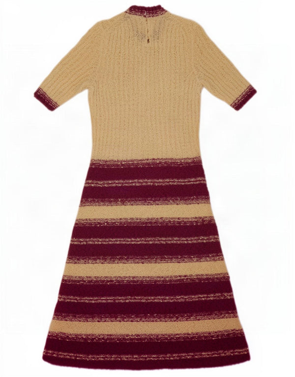 Abito maglione vintage da donna a maniche corte UK 10 piccolo a righe beige