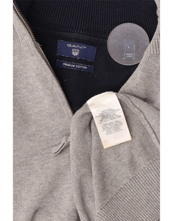 Gant Maglione da uomo con zip e collo grande in cotone grigio