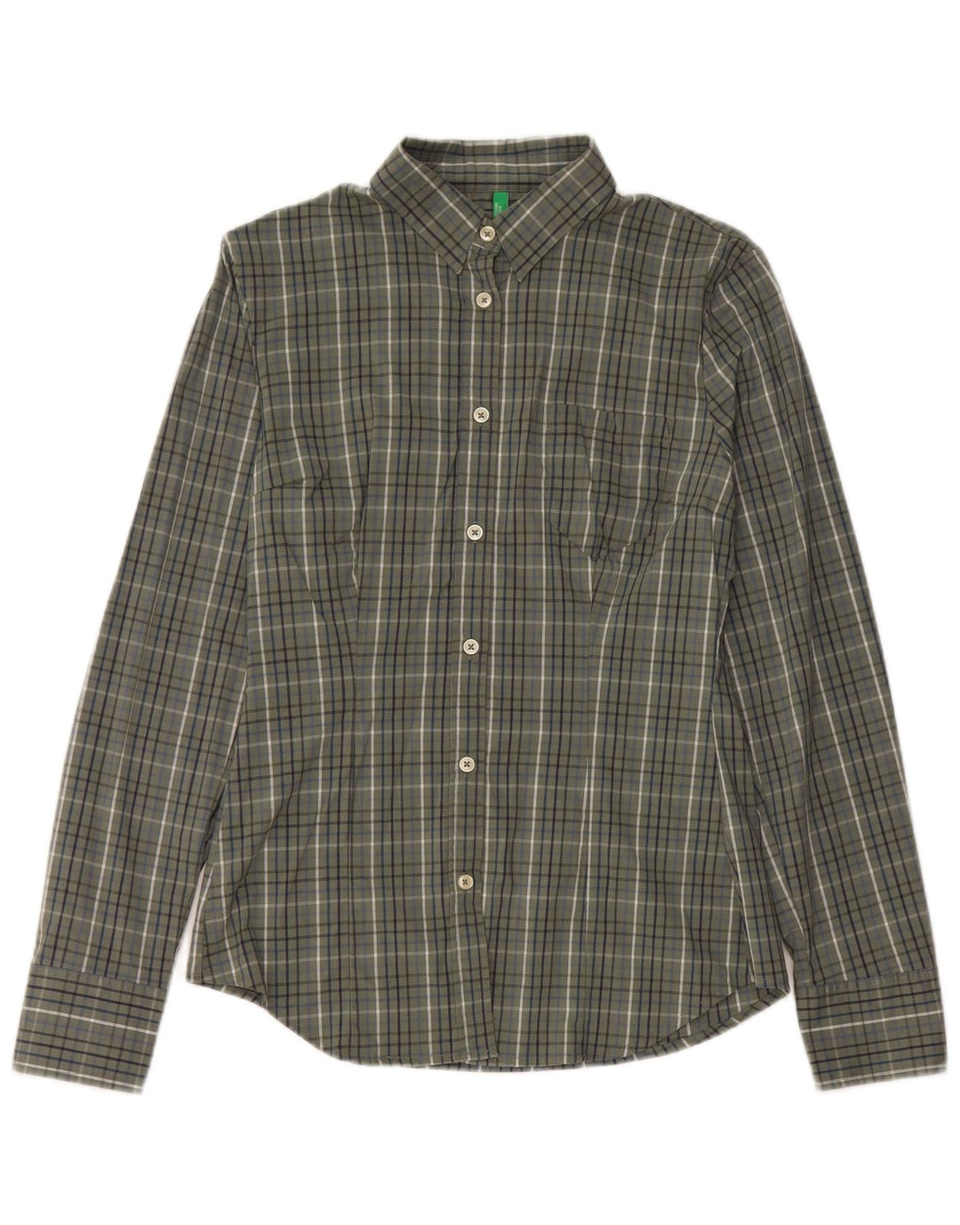 Camicia da donna Benetton UK 12 cotone a quadri kaki medio