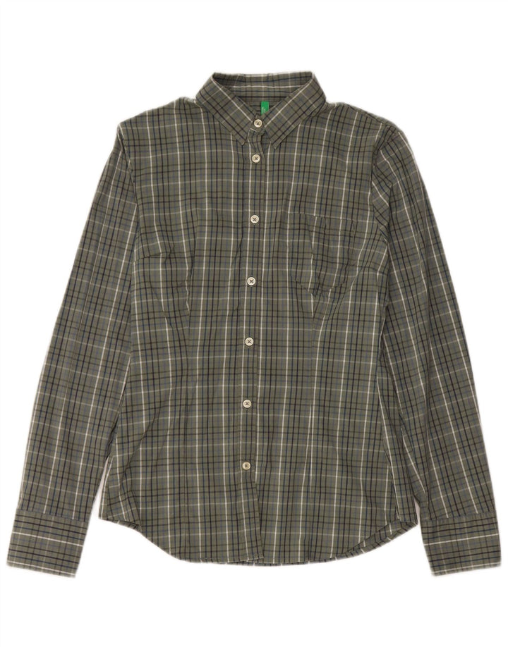 Camicia da donna Benetton UK 12 cotone a quadri kaki medio