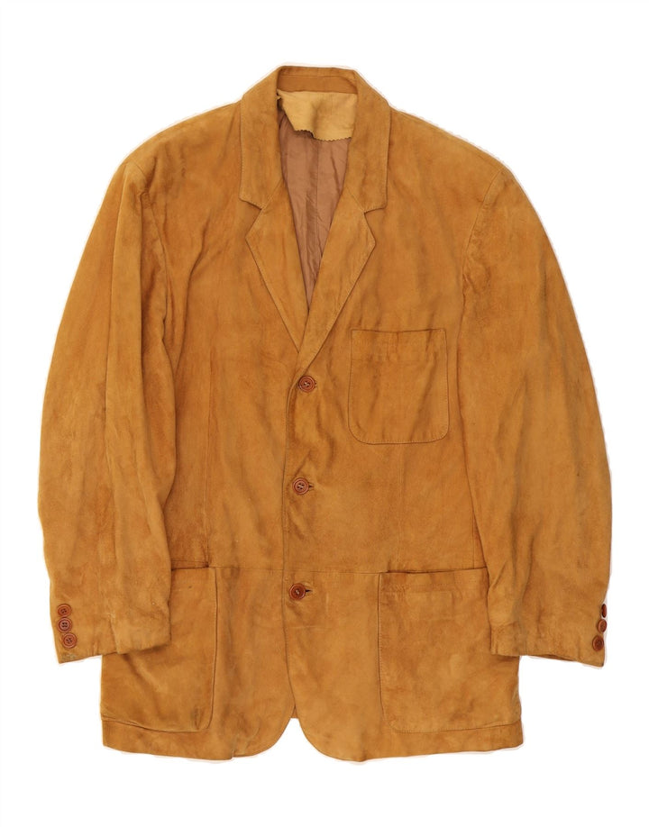 PICCINI Mens 3 Button Suede Blazer Jacket IT 48 Medium Beige Leather Vintage Piccini and Second-Hand Piccini from Messina Hembry 
