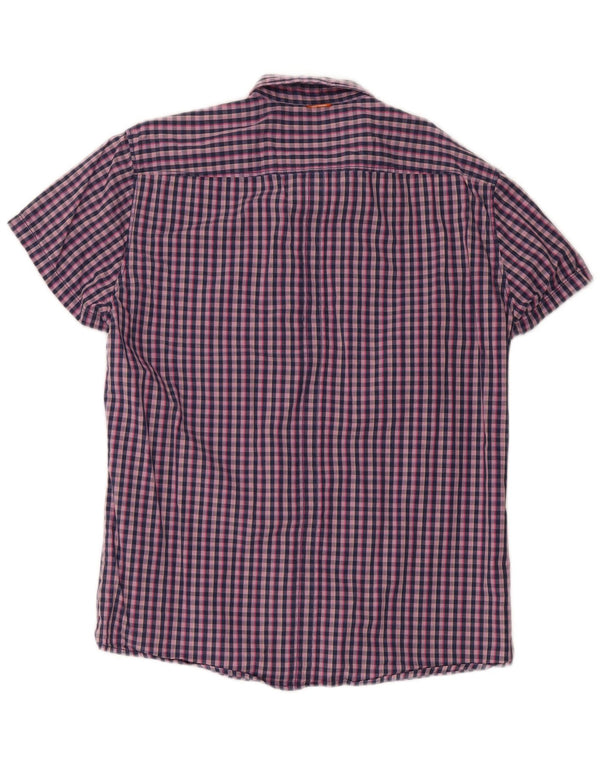Camicia a maniche corte da uomo Hugo Boss Large in cotone a quadretti blu navy