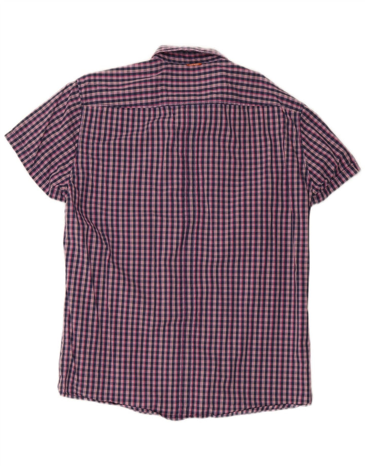 Camicia a maniche corte da uomo Hugo Boss Large in cotone a quadretti blu navy