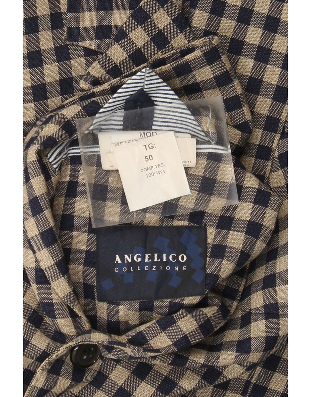 Giacca blazer da uomo a 2 bottoni Angelico IT 50 Large Beige Lana a quadretti