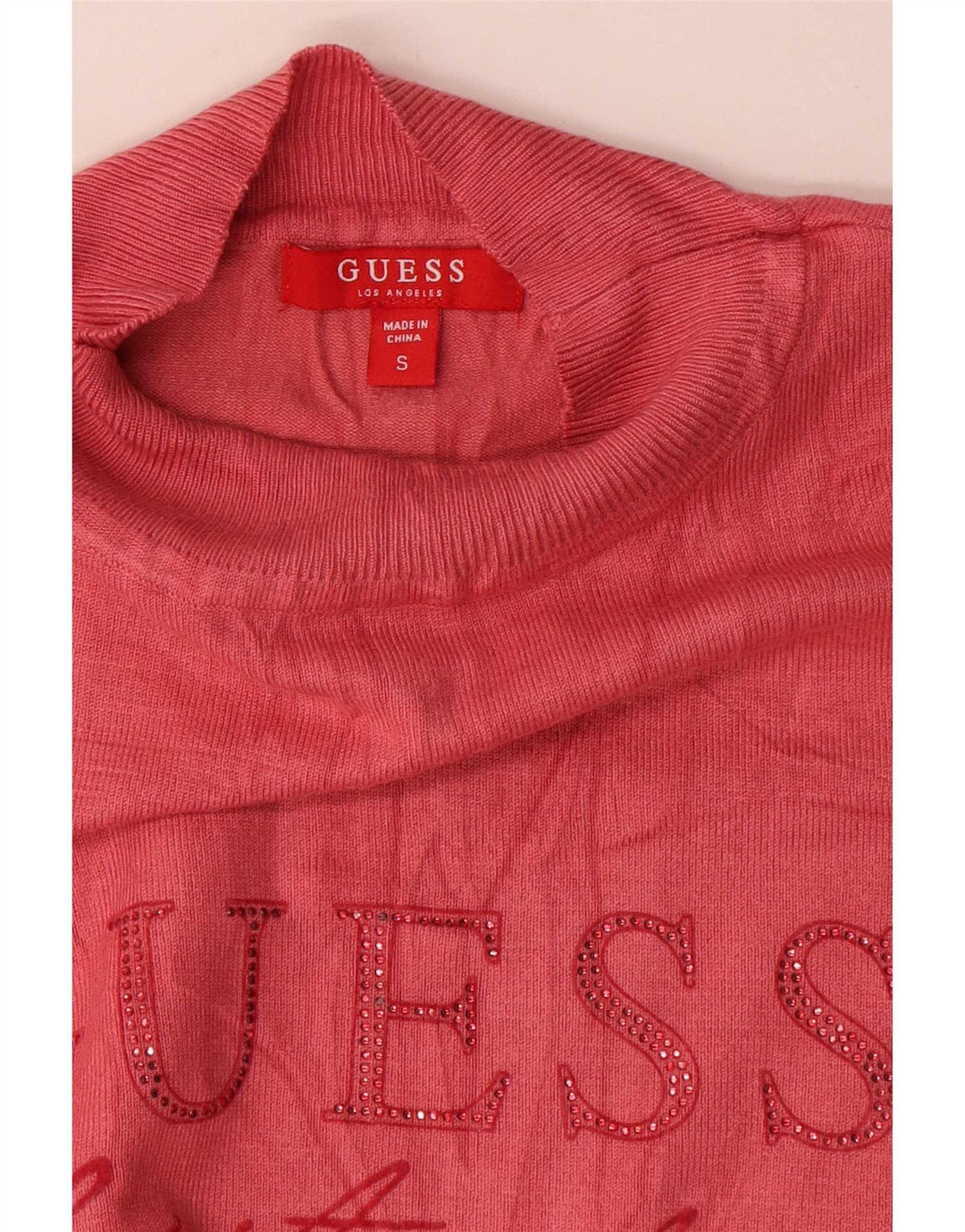 Guess Maglione da donna con collo alto con grafica grafica UK 10 Small Rosa