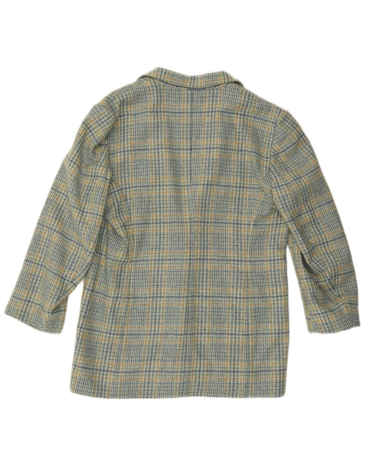 Giacca blazer vintage da donna a 2 bottoni IT 46 grande lana a quadri blu