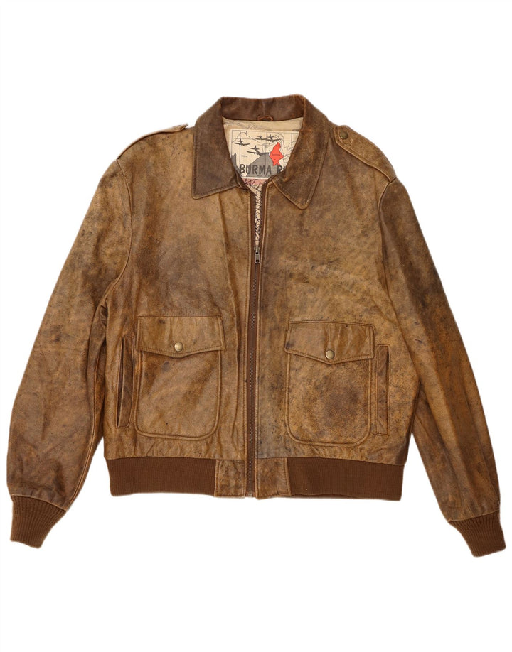 Giacca in pelle militare vintage da uomo IT 44 XS Marrone