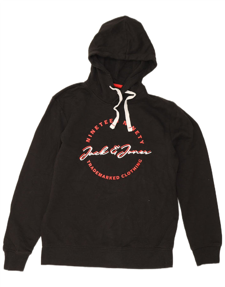 Jack & Jones Felpa con cappuccio grafica da uomo grande nera