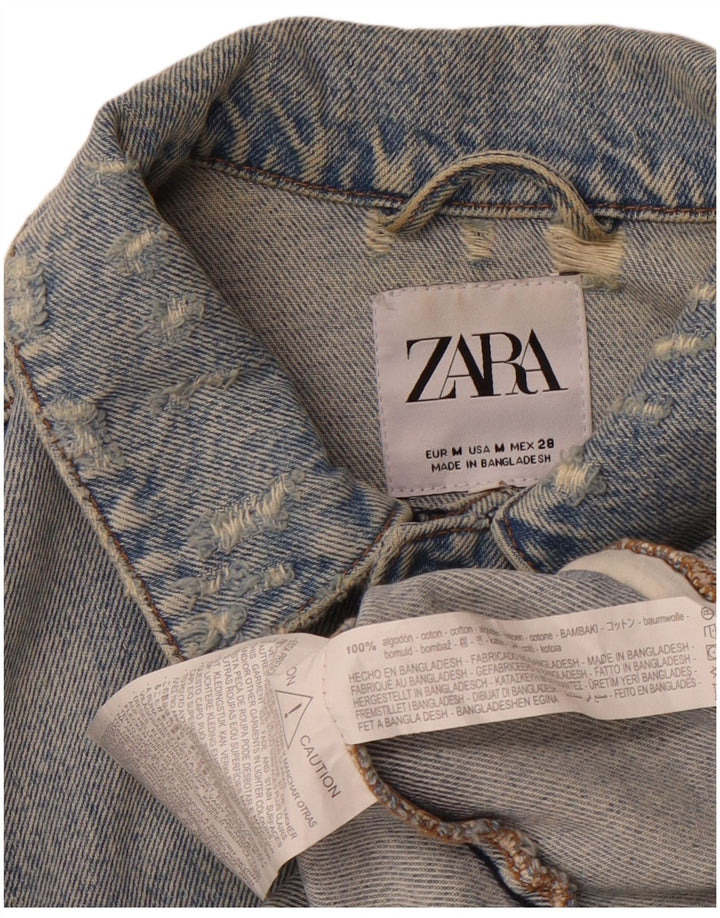 Giacca in denim invecchiato ZARA da uomo UK 38 cotone blu medio