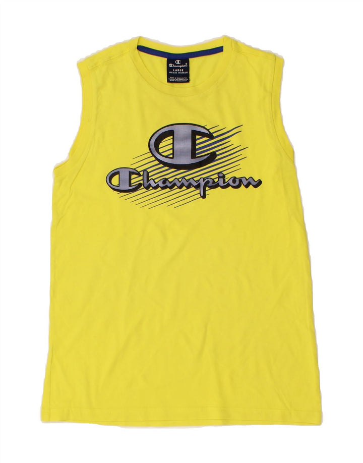 CHAMPION Boys Graphic Vest Top 11-12 Years Large Yellow Vintage Champion and Second-Hand Champion from Messina Hembry 