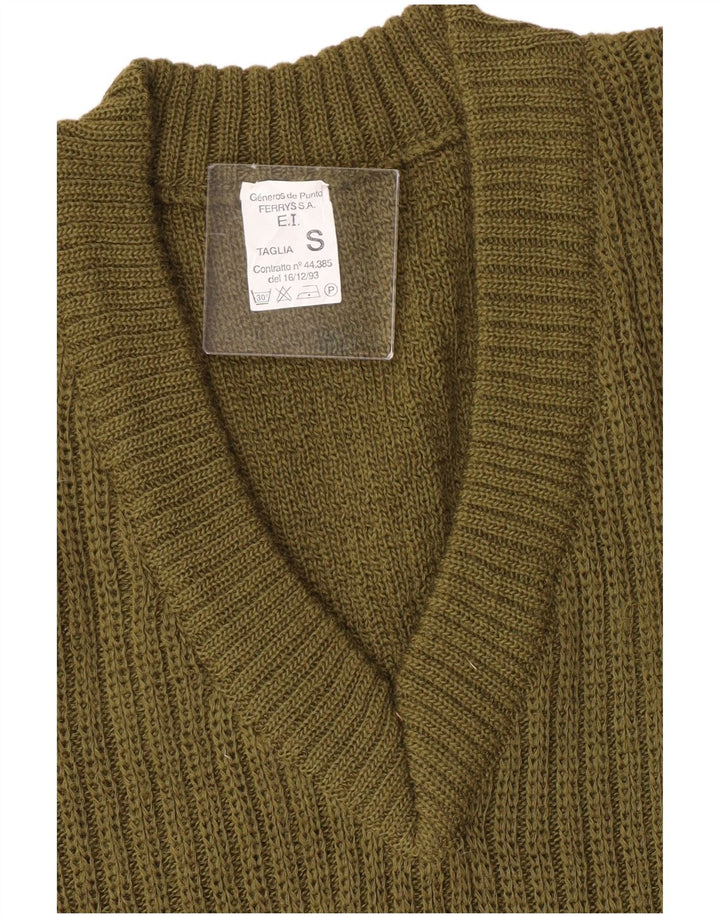 Maglione militare vintage da uomo con scollo a V piccolo color block kaki