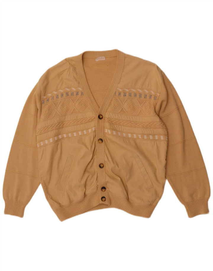 Maglione cardigan vintage da uomo a righe beige grandi