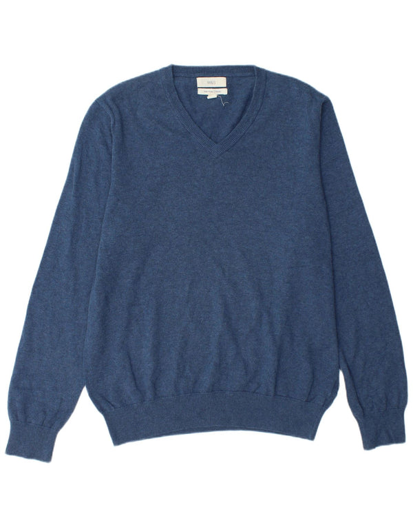 MARKS & SPENCER Maglione da uomo con scollo a V grande cotone blu