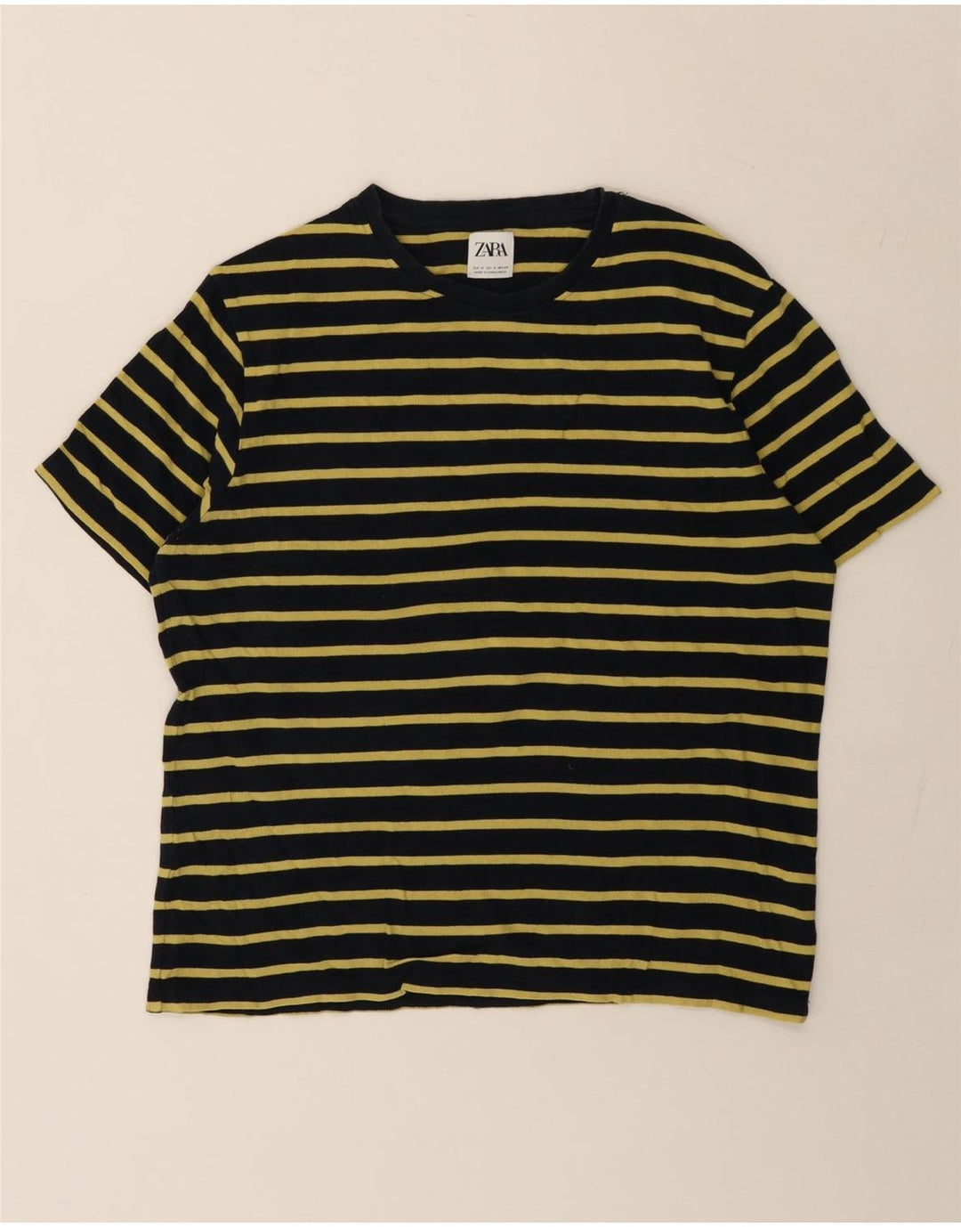T-shirt Zara da uomo Top in cotone a righe nere medie