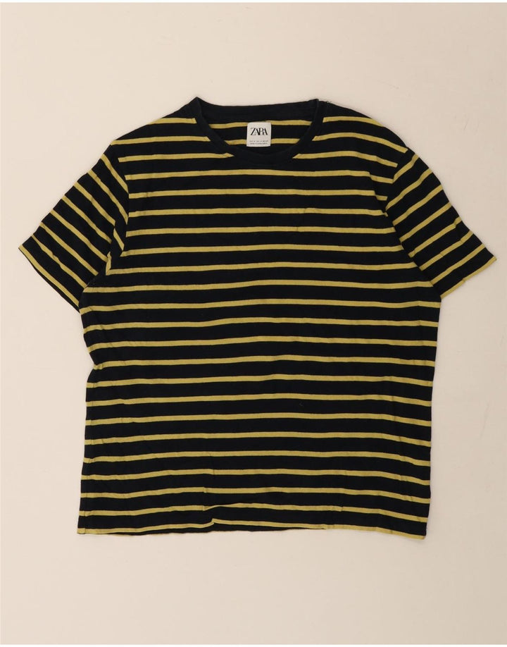 T-shirt Zara da uomo Top in cotone a righe nere medie