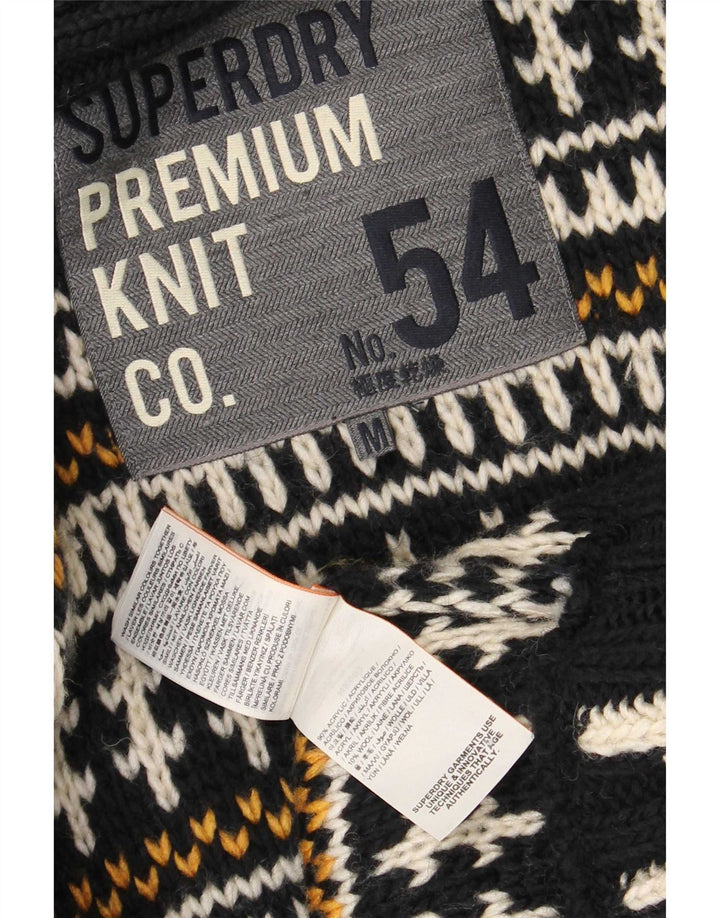 Maglione cardigan aperto da donna Superdry UK 14 acrilico a righe nere medie