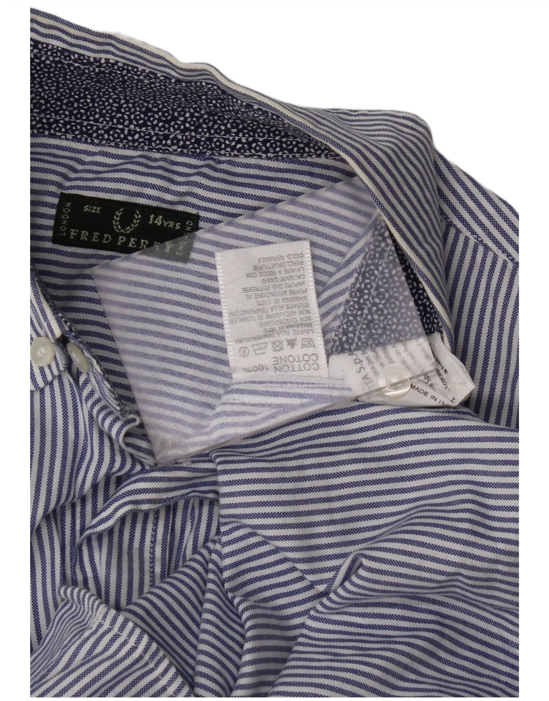 Camicia Bambino FRED PERRY 13-14 Anni Cotone Gessato Blu Navy