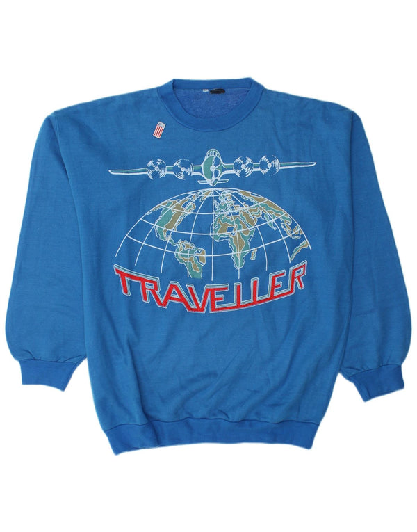 Felpa grafica da uomo vintage maglione grande blu
