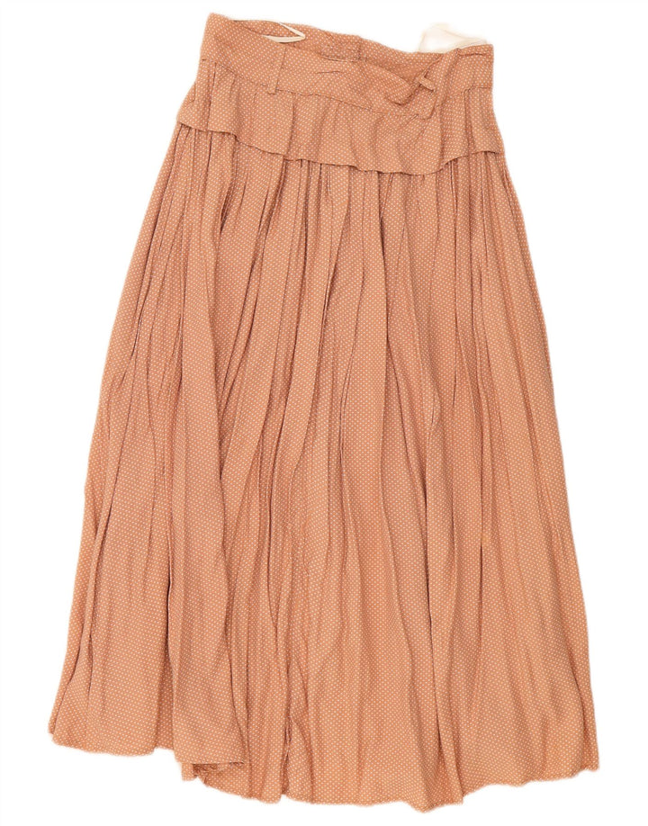 Gonna longuette a pieghe vintage da donna W28 marrone medio maculato