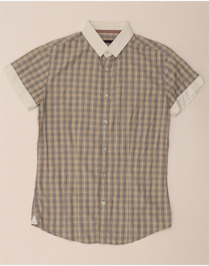 Camicia da uomo a maniche corte SISLEY a quadri piccoli grigi
