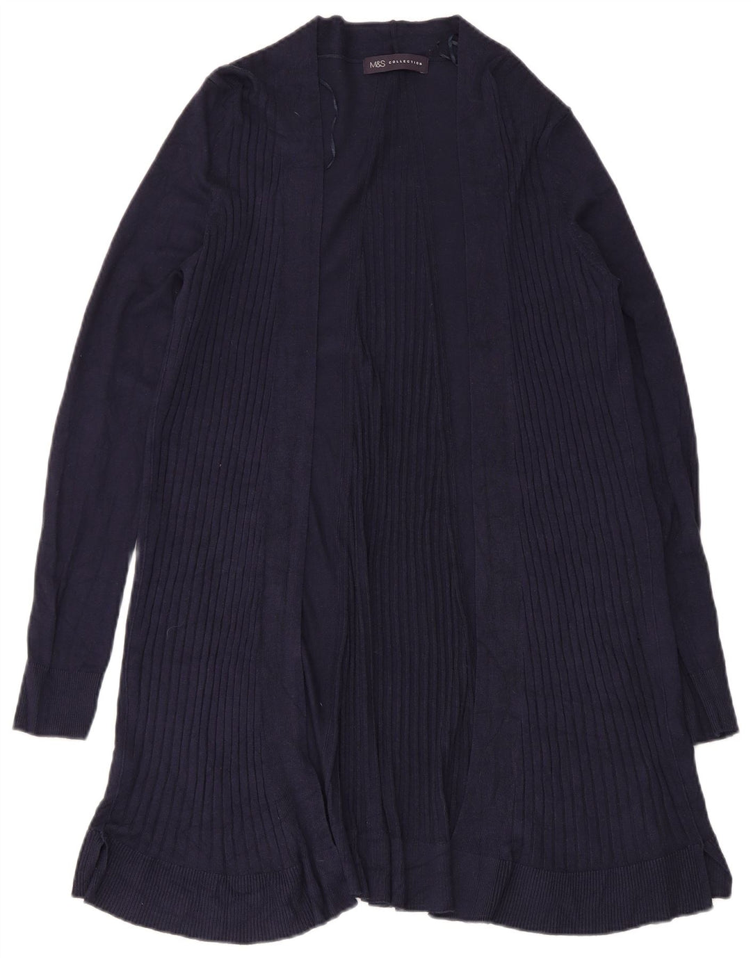 Maglione cardigan aperto lungo da donna Marks & Spencer UK 10 piccolo blu navy
