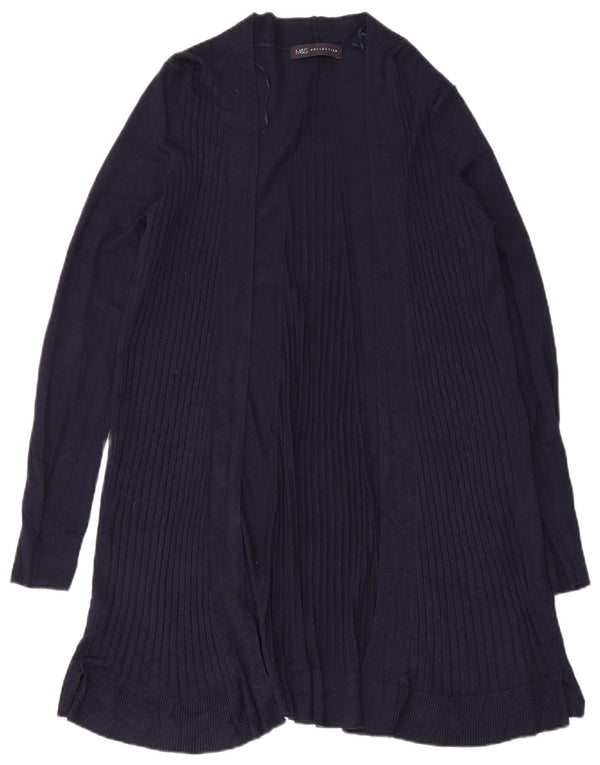 Maglione cardigan aperto lungo da donna Marks & Spencer UK 10 piccolo blu navy